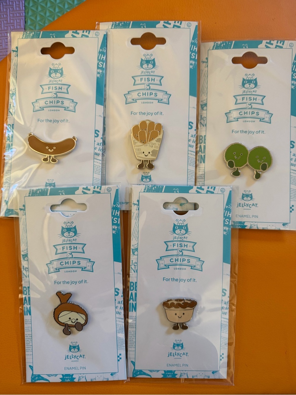 Jellycat x Selfridges Ltd Edition Fish @ Chips Enamel Pins FULL SET
